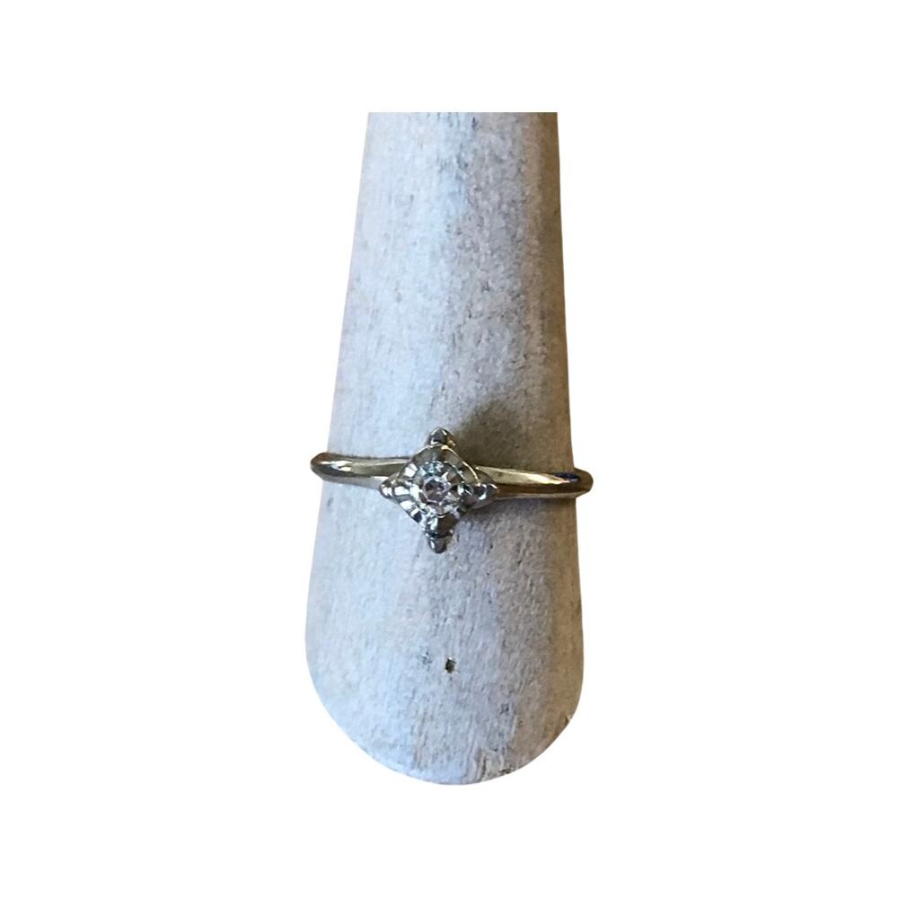 Vintage Solitaire Cubic Zirconia Sterling Silver Ring, CZ Silver Band Sz 9
